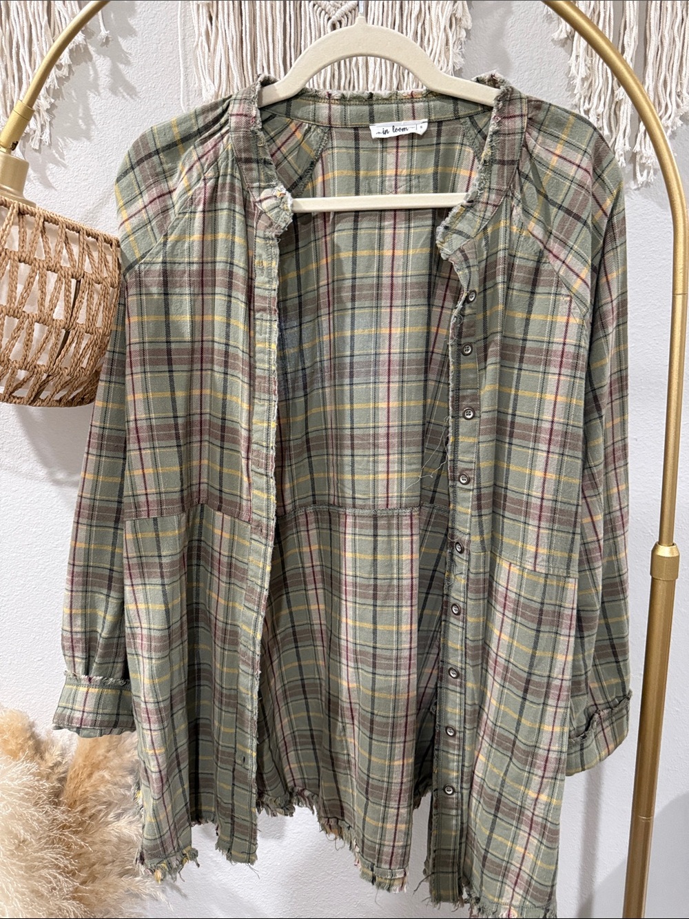 Violet & Claire Olive Plaid Button-Down Shirt